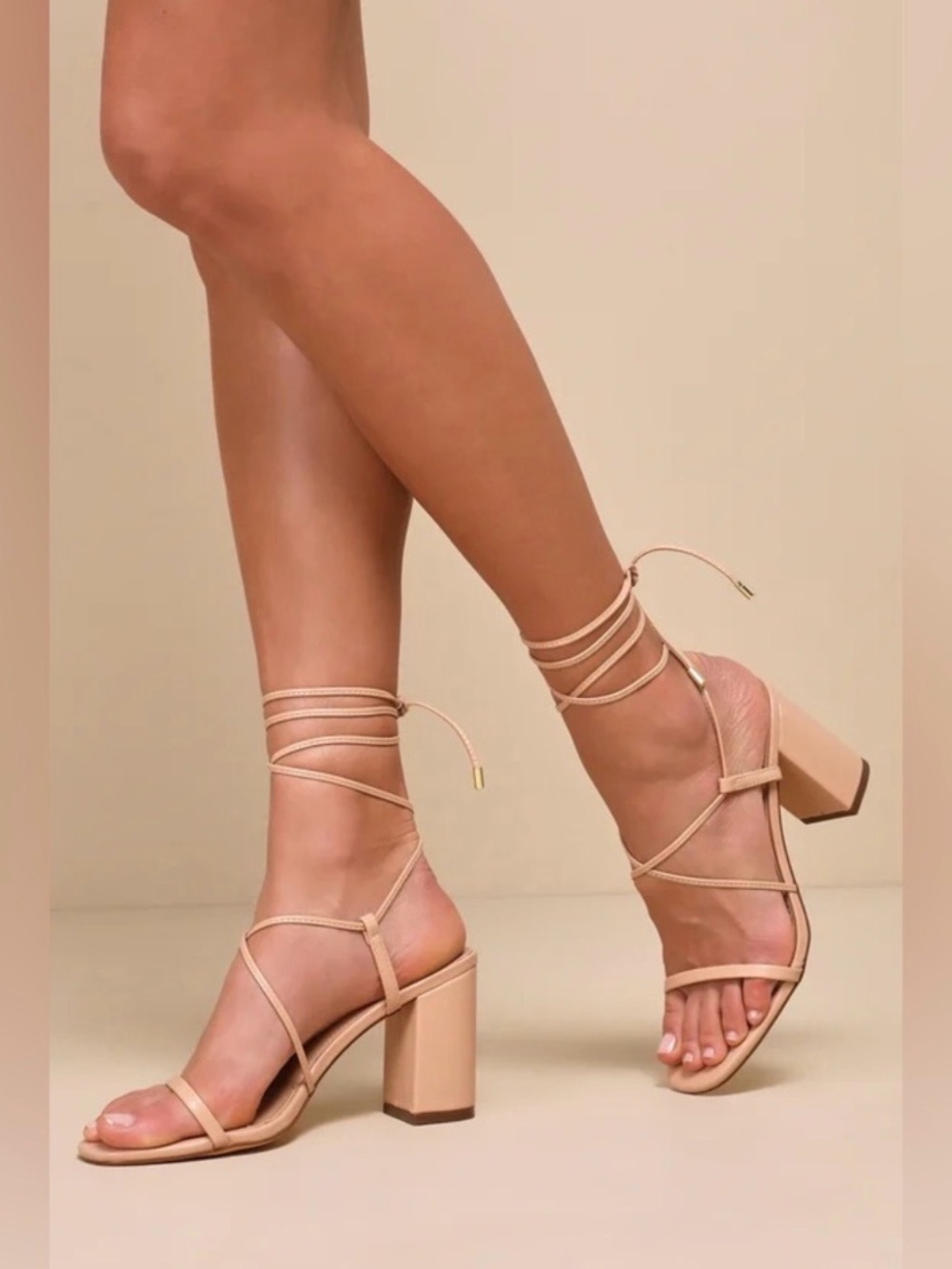 Lulu's Nude Wrap-Around Block Heel Sandals